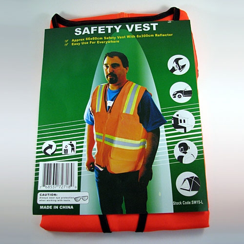 Safety Jacket/Vest w/Reflective Stripes 4 Pockets (Orange) Large